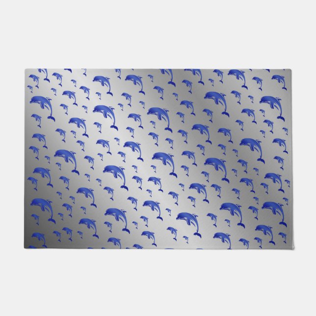 zilver, dolfijn, vis, natuur, aquatisch, design; deurmat (Voorkant)