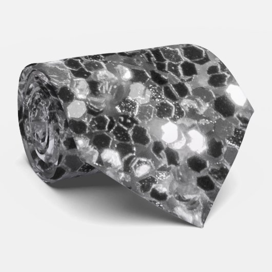 Zilver donkere sprankelingen glitter zwart en wit stropdas (Opgerold)