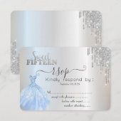 Zilver Drips Blauwe Jurk Sweet 15 RSVP Uitnodiging (Voorkant / Achterkant)