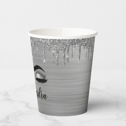 Zilver Druppelende Glitter Glam Eyes Papieren Cups Papieren Bekers (Links)