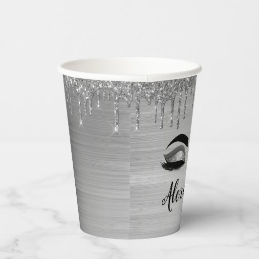 Zilver Druppelende Glitter Glam Eyes Papieren Cups Papieren Bekers (Rechts)