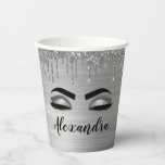 Zilver Druppelende Glitter Glam Eyes Papieren Cups Papieren Bekers<br><div class="desc">Silver Faux Dripping Glitter en Sparkle Glam Eyes and Eyelashes Elegant Monogram Verjaardag,  Huwelijk,  Vrijgezellenfeest of Bachelorette Party Cup. Deze verjaardagsfeestje beker kan worden aangepast om uw voornaam op te nemen. Neem contact op met de ontwerper voor aangepaste overeenkomende items.</div>