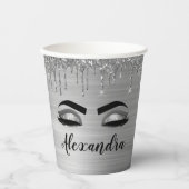 Zilver Druppelende Glitter Glam Eyes Papieren Cups Papieren Bekers (Voorkant)