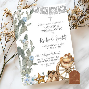 Zilver Dusty Blue Cowboy Spanish Bautizo Kaart