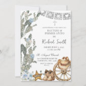 Zilver Dusty Blue Cowboy Spanish Bautizo Kaart (Voorkant)