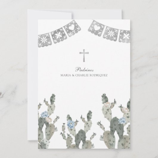 Zilver Dusty Blue Cowboy Spanish Bautizo Kaart (Achterkant)