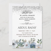Zilver Dusty Blue Floral Islamic Aqiqa Aqeeqa Kaart (Voorkant)