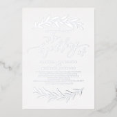 Zilver eenvoudige kalligrafie rustige naaldhout folie uitnodiging (Voorkant)