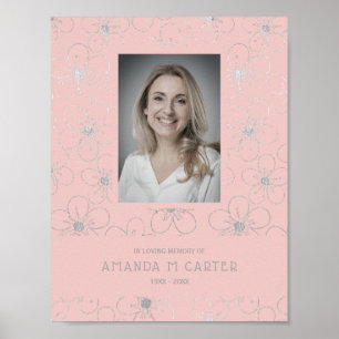 Zilver Effect Bloemen Roze voor Geliefde Overleden Poster