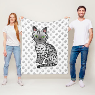 Zilver Egyptische Mau Lieve Cartoon Kat & Pootjes Fleece Deken