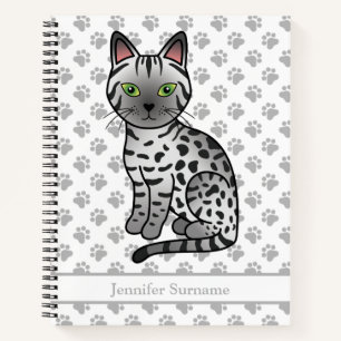 Zilver Egyptische Mau Lieve Cartoonkat & Aangepast Notitieboek