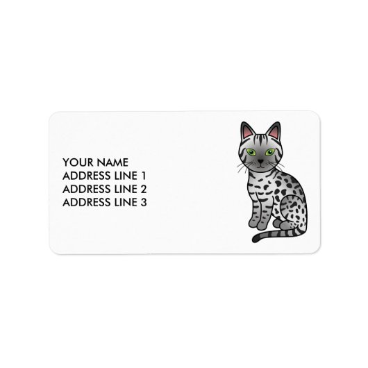 Zilver Egyptische Mau Lieve Kat & Aangepaste Tekst Etiket (Voorkant)