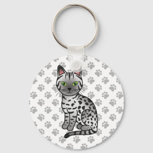 Zilver Egyptische Mau Schattige Cartoonkatillustra Sleutelhanger