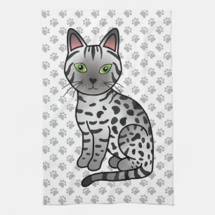 Zilver Egyptische Mau Schattige Cartoonkatillustra Theedoek