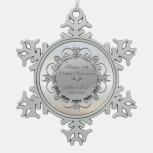 Zilver Elegant Diamanten 50ste Trouwdag Jubileum Tin Sneeuwvlok Ornament