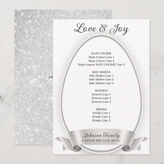 Zilver Elegant Eenvoudig Paasei Brunch Diner Menu (Voorkant / Achterkant)