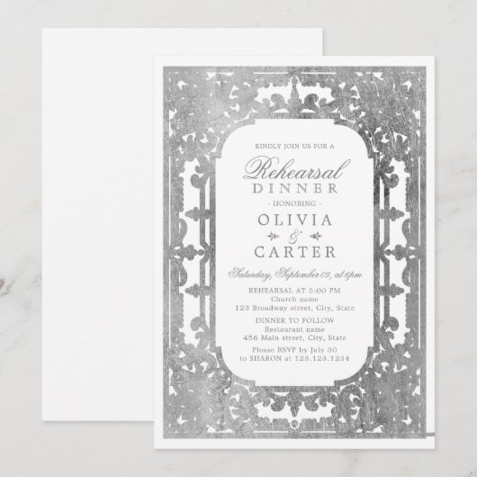 Zilver elegant   repetitief diner kaart (Voorkant / Achterkant)