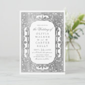 Zilver elegant romantisch vintage bruiloft kaart (Staand voorkant)