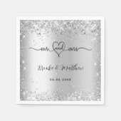 Zilver elegant script Mr. hart bruiloft Servet (Voorkant)