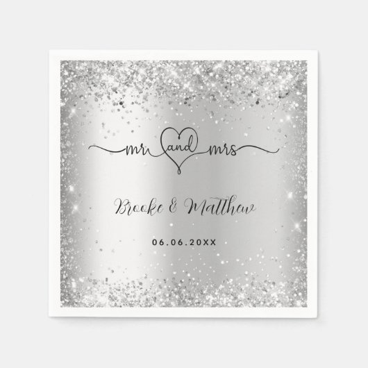 Zilver elegant script Mr. hart bruiloft Servet (Voorkant)