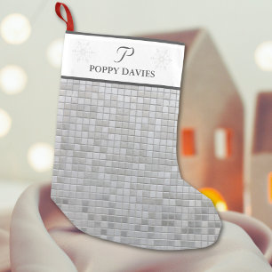 Zilver Elegante Gepersonaliseerde Kous Kleine Kerstsok