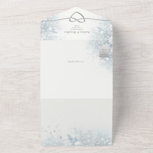 Zilver Elegante Winter Wedding All In One Uitnodiging (Buitenkant)
