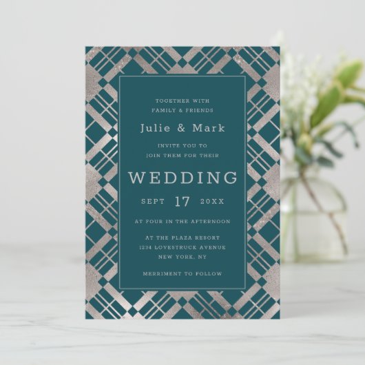 Zilver & elke kleur achtergrond rustieke geruite b kaart (Staand voorkant)