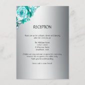 Zilver en Aqua Rozen Wedding Reception Kaart (Voorkant)