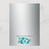 Zilver en Aqua Rozen Wedding Reception Kaart (Achterkant)