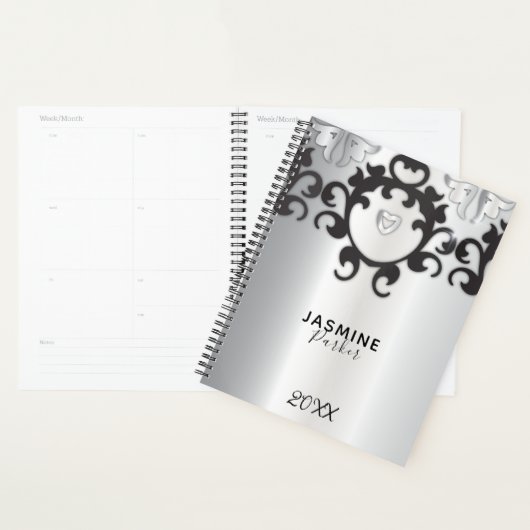 Zilver en Black Glam Elegant Trendy Jaarlijks Planner (Display)