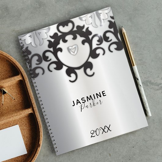 Zilver en Black Glam Elegant Trendy Jaarlijks Planner