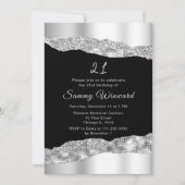 Zilver en Black Glam Tears Verjaardagsfeest Kaart (Voorkant)