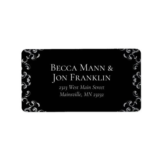 Zilver en Black Swirl Gothic Wedding Etiket (Voorkant)