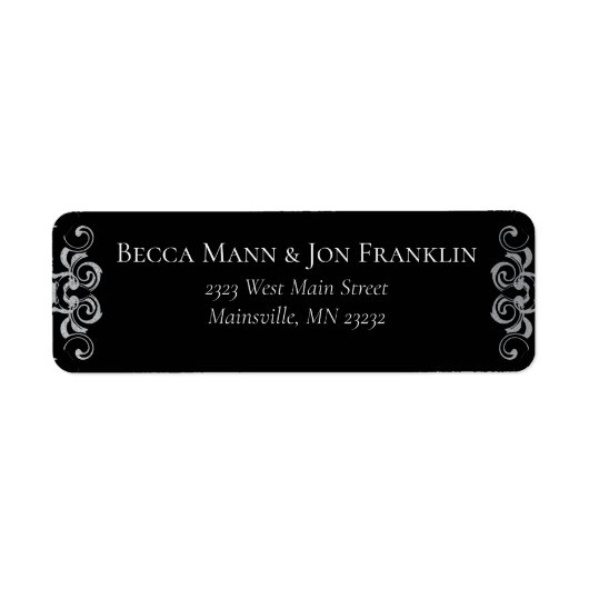 Zilver en Black Swirl Gothic Wedding Etiket (Voorkant)