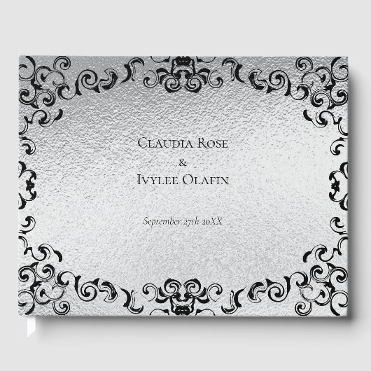 Zilver en Black Swirl Gothic Wedding Gastenboek (Voorkant)