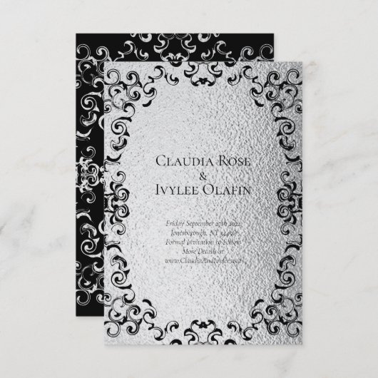 Zilver en Black Swirl Gothic Wedding Kaart (Voorkant / Achterkant)