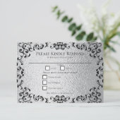 Zilver en Black Swirl Gothic Wedding Kaart (Staand voorkant)