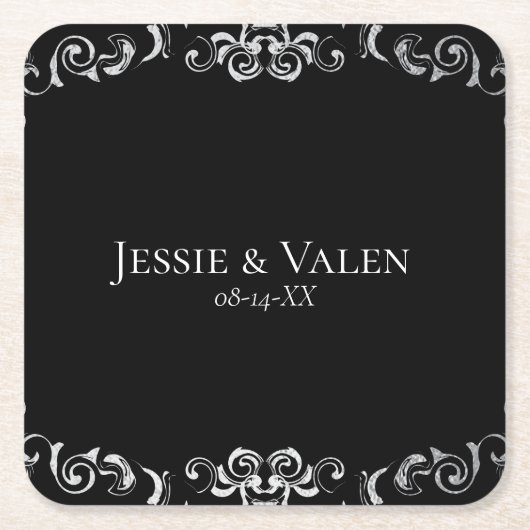 Zilver en Black Swirl Gothic Wedding Kartonnen Onderzetters (Voorkant)