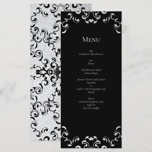 Zilver en Black Swirl Gothic Wedding Menu (Voorkant / Achterkant)