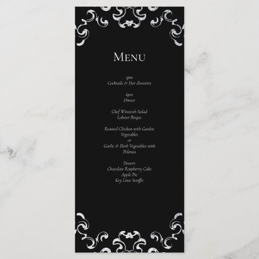 Zilver en Black Swirl Gothic Wedding Menu (Voorkant)