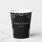 Zilver en Black Swirl Gothic Wedding Papieren Bekers (Achterkant)