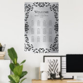 Zilver en Black Swirl Gothic Wedding Poster (Thuiskantoor)