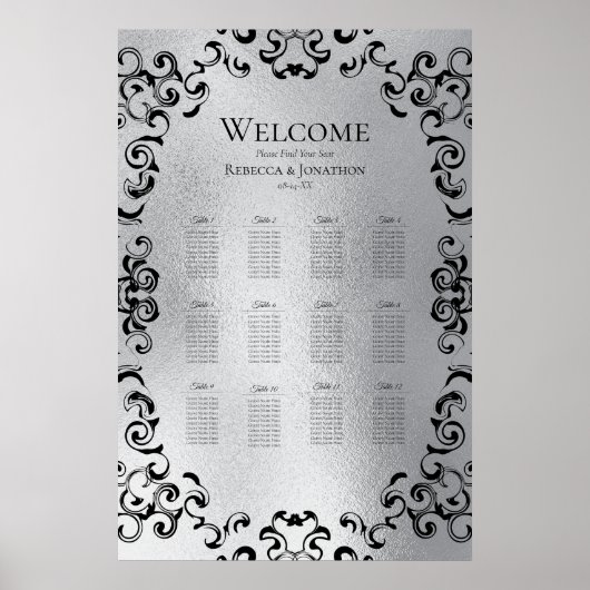Zilver en Black Swirl Gothic Wedding Poster (Voorkant)