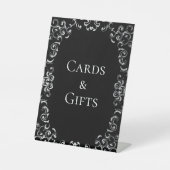 Zilver en Black Swirl Gothic Wedding Reclamebord Met Voetstuk (Voorkant)