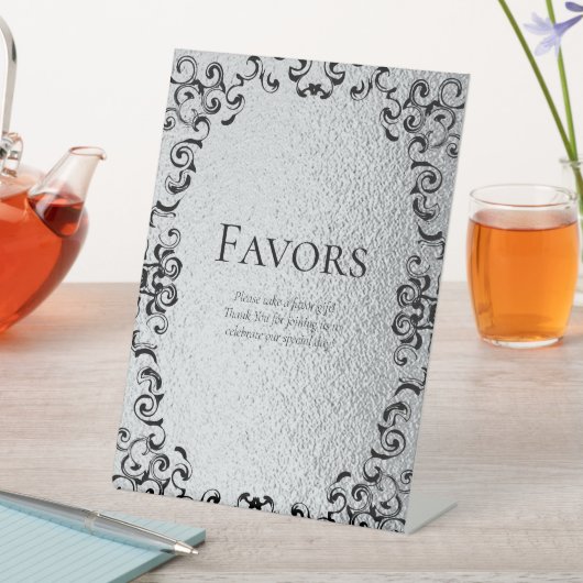 Zilver en Black Swirl Gothic Wedding Reclamebord Met Voetstuk (Insitu)