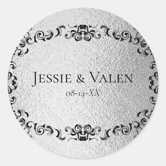 Zilver en Black Swirl Gothic Wedding Ronde Sticker (Voorkant)