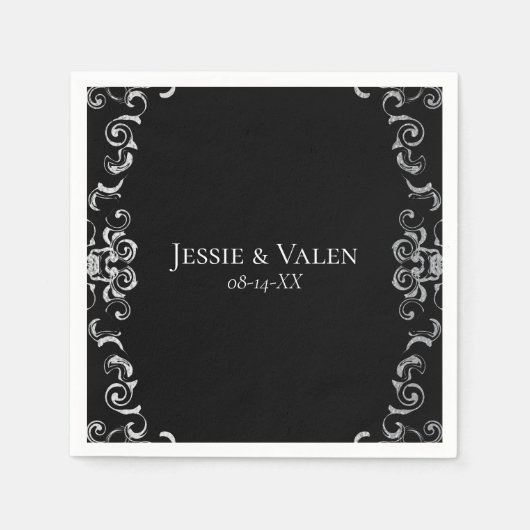 Zilver en Black Swirl Gothic Wedding Servet (Voorkant)