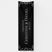 Zilver en Black Swirl Gothic Wedding Spandoek (Verticaal)