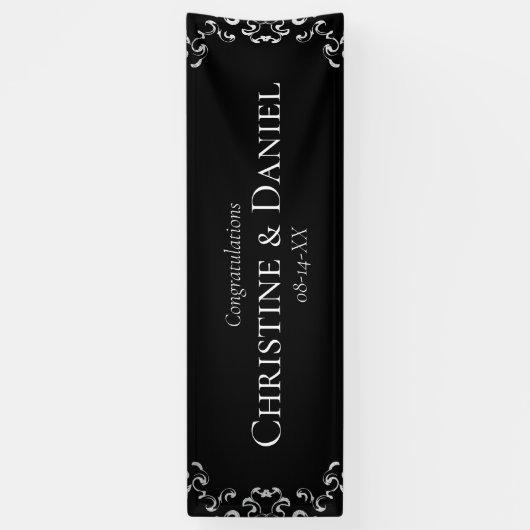 Zilver en Black Swirl Gothic Wedding Spandoek (Verticaal)