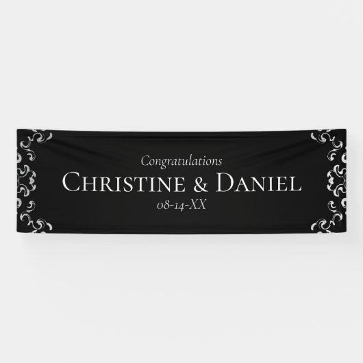 Zilver en Black Swirl Gothic Wedding Spandoek (Horizontaal)